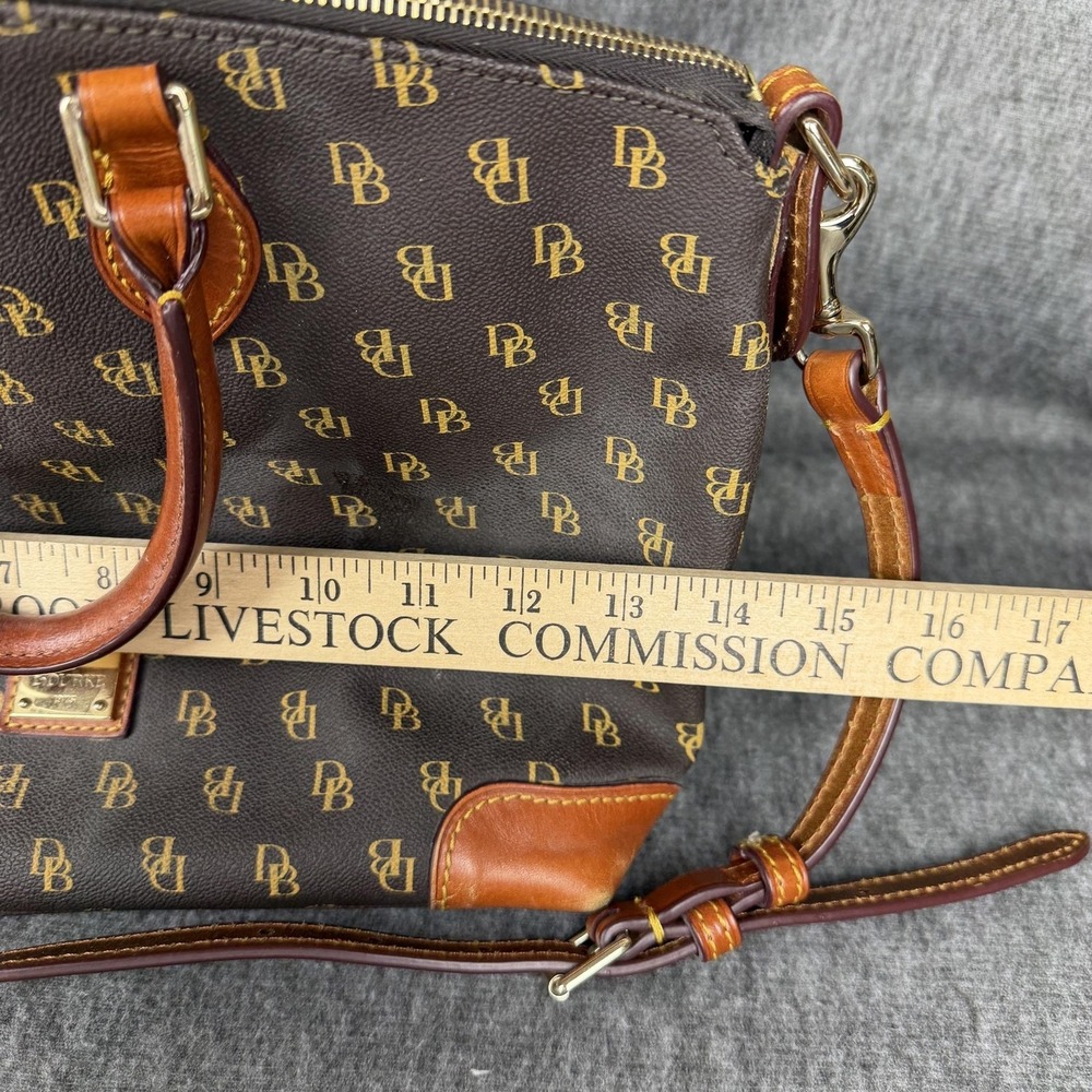 Dooney & Bourke Satchel Crossbody Bag Womens Medium Brown DB Canvas Red Lining - Picture 3 of 12
